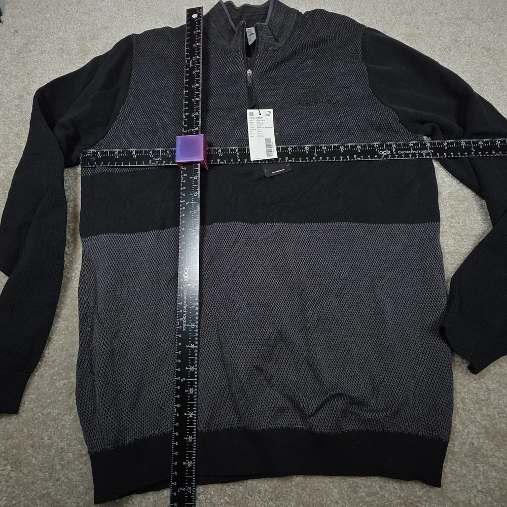 Adidas Pullover Sweater Mens Size M Black Gray Knitted Mock Neck‎ 1/4 Zip NWT